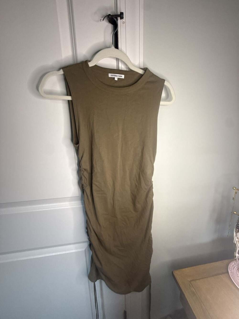 Cotton Citizen Olive Green Ruched Tank Mini Dress Size S